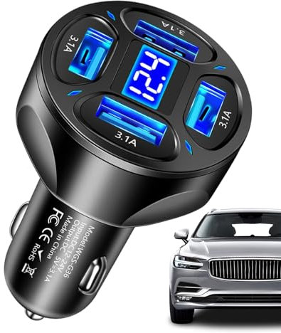 Caricabatteria Per Auto Veloce, Caricabatteria Per Auto 4 In 1 Ricarica Rapida | Caricabatterie Super Veloce Da 4 Porte USB 3.1A Con Display Digitale A LED, Adattatore Universale Per Auto Per Fotocame