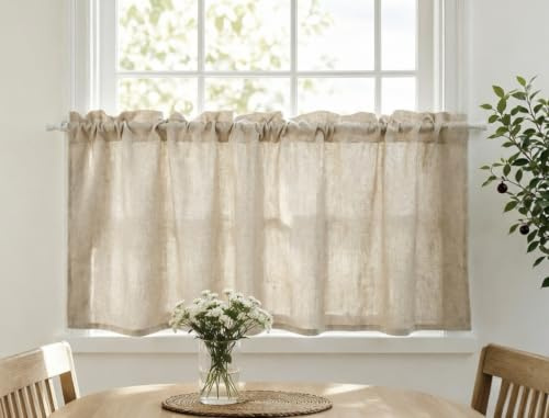 Daliena Scheibengardine Blickdicht Leinenoptik BxH120x60cm Stangendurchzug | Gardinen Naturfarben, Fenstervorhang Privatsphäre Bistrogardine, Küchegardinen Modern, Gardine Store Kurz Einfarbig 1 Stück