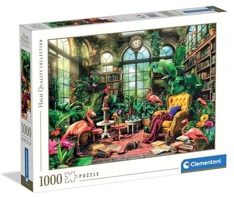 Clementoni 39889 1000 Piece Puzzle for Adults and Teenagers, Collection, Greenhouse Library Theme, Illustration Library, Gift Idea for Men and Women, 70 x 50 cm, 39889