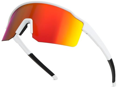 UVTQSSP Fahrradbrille Herren Damen Polar Isierte Sonnenbrille UV400 Sportbrille TR 90 Gestaltung Ultraleichte Schutz-Schnelle Brille Weißer Rahmen/Orange Gläser