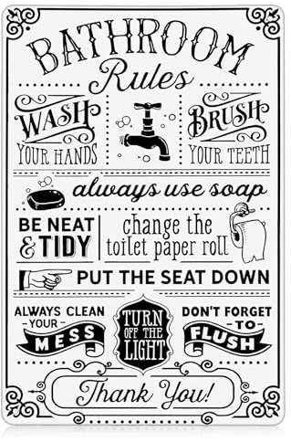 Qianyu Funny Bathroom Toilet Decor Sign Farmhouse Bathroom Rules Metal Wall Decor Quotes Wall Art Vintage Sign Farmhouse Rule Art Toilet Rustic Restroom Washroom Home Gifts