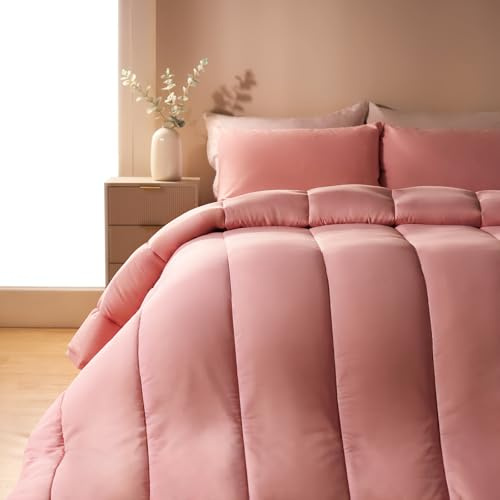 OHS King Size Duvet 10.5 Tog Coverless Duvets, Soft Warm Microfibre Fabric Coverless Duvet Comfortable For All Season Washable Bedding Set with Pillowcases - Blush Pink