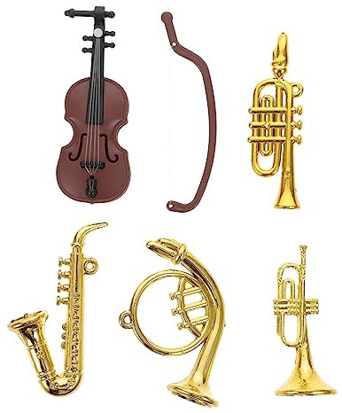 Sosoport 1 Set Mini Musikinstrumentenmodell Miniatur Geige Violine Trompete Puppenhaus Ornamente Für Kinderdekorationen Musikinstrumente Kleinkind Musikinstrumente Posaune