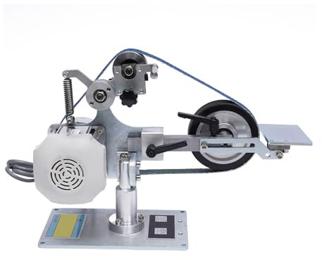 Bandschleifer Schleifmaschine 550W Elektrischen Mini-Bandschleifer mit 2 Schleifbänder, Bürstenlose Bandschleifmaschine Geräuscharm Stand Bandschleifer für Metallverarbeitung, Schmuckherstellung
