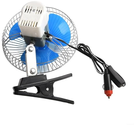 Metal Car Fan Cooling Electric Vehicle Fan With Oscillating HeadSemi-Enclosed Strong Wind Speed Adjustable Portable Fan For Car Truck SUV Auto Interior With Extended Power Cord(8-inch 24V)