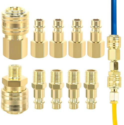 Frizione ad aria compressa, 10 pezzi connettore ad aria compressa, rame rivestito in ferro Bsp/1/4/1/4bsp, per l'aria durante il cambio tra gli strumenti, per spegnere i tubi dell'aria
