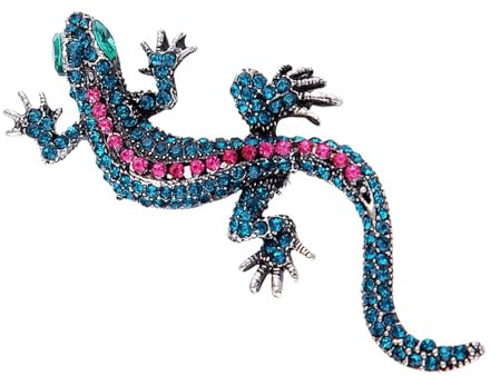 Niedliche Eidechsen-Brosche für Damen, rote und blaue Kristalle, Tier-Kostüm, Anstecknadel, glänzender Gecko, Halloween, Weihnachten, Party, Schmuck, Geschenke, Einheitsgröße, Metall