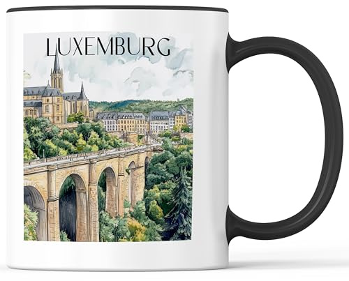 favplace Tasse mit Städtemotiv Luxemburg Kaffeebecher - Geschenkidee bzw. Geschenk für Fernweh oder Heimat - Reise Kaffeetasse 330ml Schwarz
