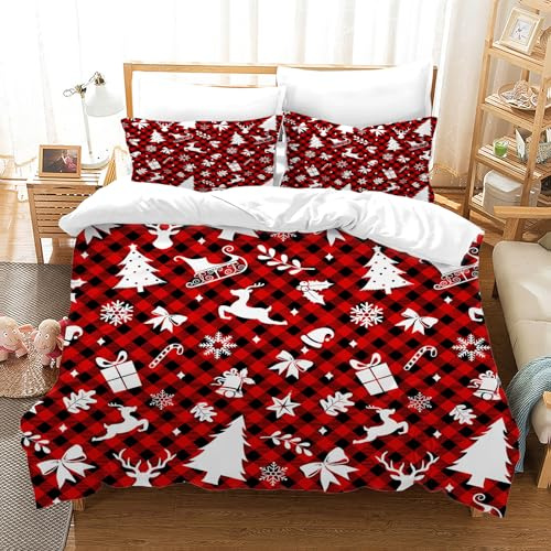 AVJWWD Weihnachten Bettwäsche Set Weihnachtsmann und Elch Schneemann Rentier Muster Bettbezug Set mit Kissenbezügen, Weihnachtsdekoration, Geschenk-Set (Weihnachten B, 135 x 200 cm)