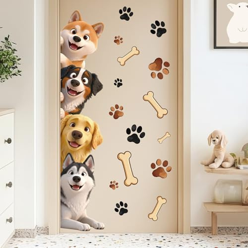 SHUCHING Wandtattoo Hund für Türen | Selbstklebende Wandsticker Haustier Welpen für Kinderzimmer Wohnzimmer Schlafzimmer
