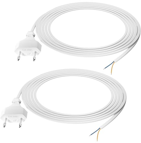 2 Stücke Stromkabel Netzkabel 2 Polig 3m, Eurostecker zu Offenem Kabelende, PABANCE Kabel Zuleitung mit Stecker 250V 2.5A Anschlusskabel Anschlussleitung mit Euro-Stecker, 2 x 0,75 mm², Weiß