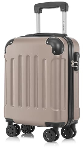 YONSLY Kabinenkoffer mit abnehmbaren Rädern, S Koffer Suitcase Champagner, Trolley Reisekoffer, Rollkoffer Handgepäck mit 4 Rollen 360°, Hartschalenreisekoffer, Zahlenschloss, Gummigriff