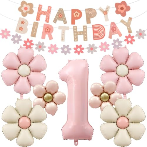 9 Stück Geburtstagsdeko 1 Jahr Mädchen, Gänseblümchen Ballon | Gänseblümchen Deko 1 Geburtstag, Helium Ballon Blume, Feen Deko Kindergeburtstag, für Geburtstag Jubiläum Motto Party