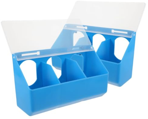 Abaodam 2pcs Blue Pigeon Feeding Bowls with Secure Lid Three-compartment Plastic Feeder Cups for Poultry Cage Water Grit Storage Multi-functional Bird Feeding Trough