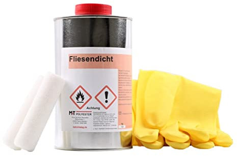M+T POLYESTER 1 kg Fliesendicht Fliesen Abdichtung farblos für Balkon Terrasse Treppe