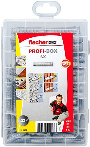 fischer PROFI-BOX SX-Dübel, Dübelkiste mit 132 Spreizdübeln (60 Stk. 6 x 30, 60 Stk. 8 x 40, 12 Stk. 10 x 50), praktisches Dübelset für Heimwerker & Profis, ohne Schrauben