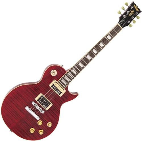 VINTAGE V100T ReIssued E-Gitarre ~ Flamed Trans Wine Red