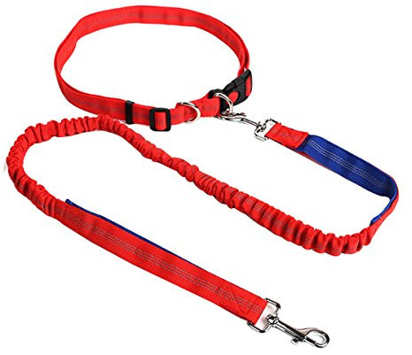 AiSi Hundeleine mit Bauchgurt, Joggingleine, Verstellbare Freihandleine mit Laufgürtel, Jogging Hundeleine für kleine und große Hunde, Leine für Joggen Laufen Wandern Rot
