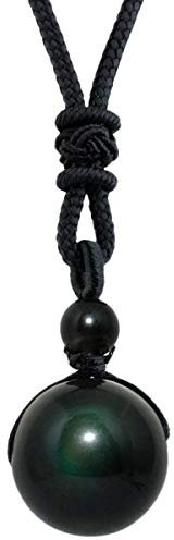 mookaitedecor Regenbogen Obsidian Glücklicher Segen Chakra Perlen Poliert Stein Halskette mit Anhänger für Unisex, Glücksbringer Edelstein Kette Stein Kristalle Heilsteine Schmuck Geschenk