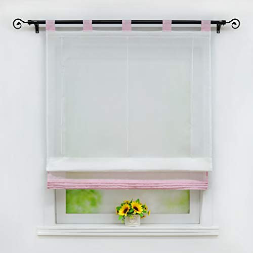 Joyswahl Raffrollo Halbtransparente Gardine mit Farbiger Faltenblende »Monika« Schals mit Schlaufen Fenster Vorhänge BxH 140x155cm Rosa 1er Pack
