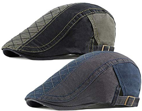 Qunson 2 Pack Herren Baumwolle Flat Cap Ivy Gatsby Newsboy Hut, M, Einheitsgröße