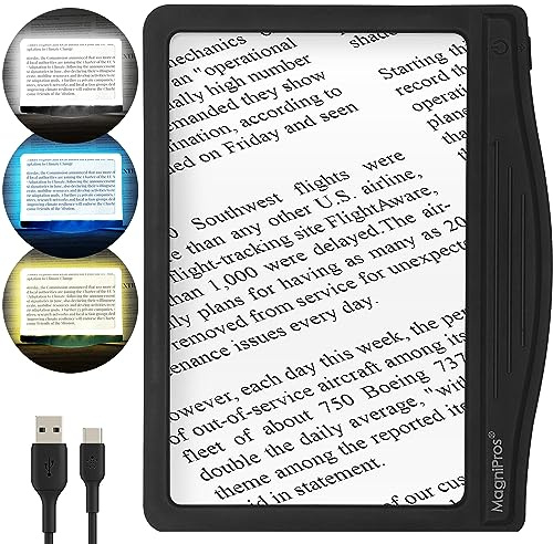 MagniPros 5X Rechargeable LED Page Magnifier with 3 Color Light Modes-Black