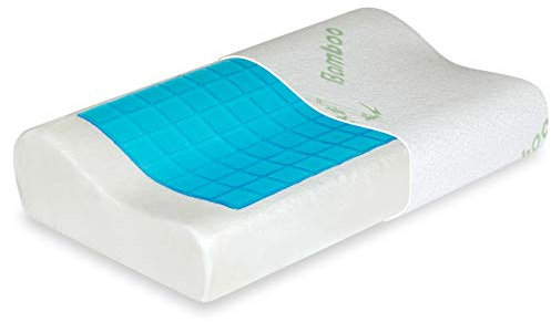 Vitabo Kopfkissen mit einzigartiger Gelauflage in Wellenform | Fit Aufwachen | ergonomisches Nackenkissen Kissen aus Viscoschaum mit Viskose-Bezug aus Bambus-Faser