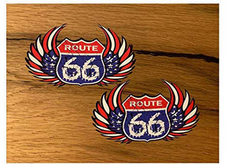 #679 / 2X Route 66 Aufkleber je 10x6cm Biker USA Vintage Racning Tank Sticker Eagle Custom Chopper Oldschool