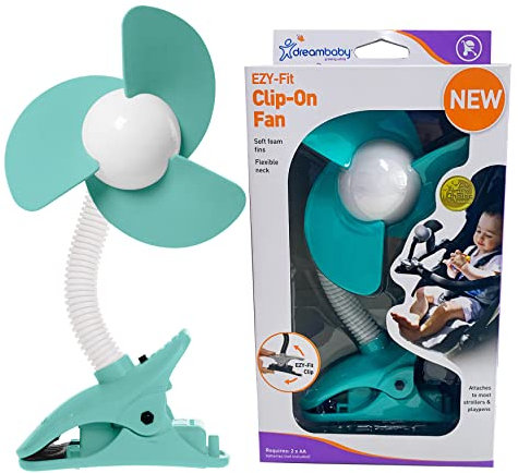 Dreambaby Stroller Fan - Adjustable Clip-On Fan with Soft Foam Fins (Aqua)