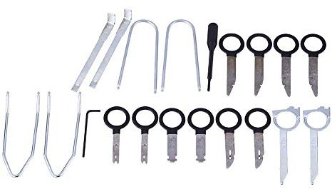 EVGATSAUTO 20PCS Carbon Steel Installations-Entfernungsschlüssel-Kit für die meisten Autos Radio Audio und Stereo Dash CD-Player Silber + Schwarz