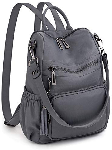 UTO Damen Rucksack Nylon strapazierfähiger Multifunktionsrucksack mit Quastendesign Lässige Schultertaschen vielen Kompartiment Reißverschluss Umhängetasche Rucksack Schule Schulrucksack Grau