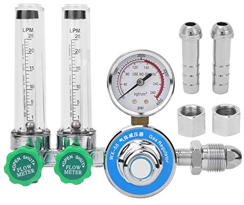 Oumefar High Presision US Standard Professional Argon Regulator Weld Gas Flowmeter Dual Tube with Measuring Range 0 4000PSi for Industry for FactoryTesters and Detectors
