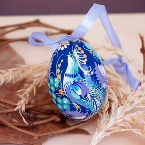 Holz-Osterei fein von Hand bemalt, Schöne Ostereier zum Aufhängen, Pysanky Ukrainische Lackmalerei