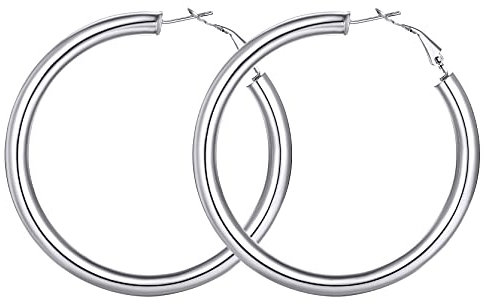GoldChic Einfache Creolen 80mm Groß Circle Ohrringe Edelstahl Damen Frauen Hoop Ohrringe Silber Modeschmuck Geschenk für Mutter Freundin Ehefrau
