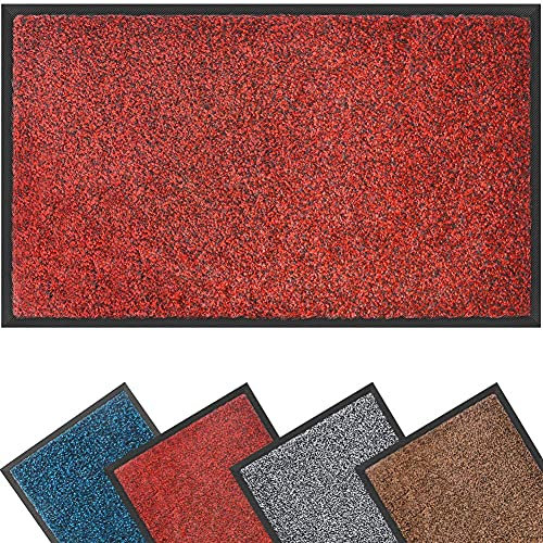 eXtreme Dirt Trapper Door Mat for Indoor & Outdoor Washable Barrier Door Mat, Heavy Duty Non-Slip Entrance Rug Shoes Scraper, Super Absorbent Front Door Mat Carpet (60 x 150cm, Black Red)