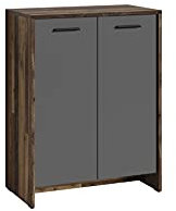 byLIVING Schuhschrank Ben/Schuhkommode in Old Wood braun/Front anthrazit/kleine Flur-Kommode mit Zwei Türen Einlegeböden/Sideboard klein/B 63, H 83, T 35 cm