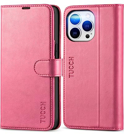 TUCCH Cover per iPhone 13 Pro 5G Custodia Portafoglio Tasca Carte Blocco RFID Portacellulare Pelle Sintetica Magnetica Flip con Chiusura Protezione Antiurto Compatibile iPhone 13 Pro (6,1 2021), Rosa