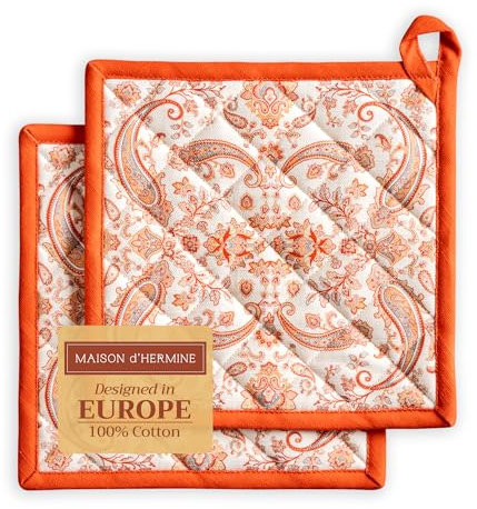 Maison d' Hermine Cachemire Lot de 2 maniques 100% Coton pour Barbecue, Cuisson, Micro-Ondes, Barbecue, Thanksgiving/Noël (20cm x 20cm)