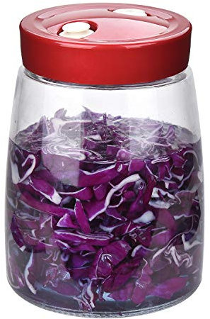 Demeuble Bocal de fermentation en verre à large ouverture 1,4 l avec valeur de libération d'air pour la conservation de la choucroute, kimchi, cornichons, yaourts
