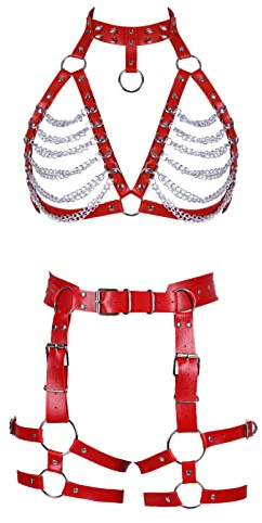 Punk Waist garter belt Full body chain harness for women Photography Dance Rock Leather set Halloween Party Gothic