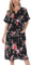 YOZLY Damen Kurzarm Hauskleid Reißverschluss Front Hausmantel mit Taschen, Floral Rot, XX-Large
