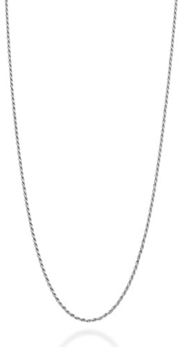 Miabella Solid Rhodium Plated 925 Sterling Silver Italian 1.5mm Diamond-Cut Braided Rope Chain Necklace for Men Women, Made in Italy, Sterling Silver, No Gemstone