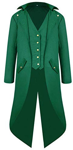 FYMNSI Herren Gothic Steampunk Frack Mantel Männer Mittelalter Viktorianischen Vintage Jacke mit Waistcoat Uniform Lange Smoking Karneval Fasching Halloween Kostüm Party Cosplay Verkleidung Grün L