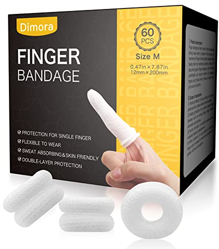 Dimora Finger Cots, Pack of 60 (Medium Size) Finger Protectors, Breathable Bandages for Wound Care, Stretchy Sleeves for Gardening, Fitness and Cargo Handling, White
