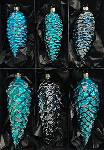 Thüringer Christbaumschmuck Exclusiv Petrol Türkis Blau Zapfen 12+16cm Handarbeit Germany 6er Set