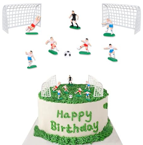 10pcs Football Cake Decoration Set Football Figures Cake Toppers Soccer Toppers for Cakes and Cupcakes Set Football Cupcake Topper for Sport Theme Party Decoration Supplies(Red Blue)