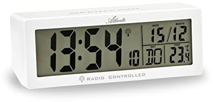 Atlanta Funkwecker Digital LCD-Anzeige Lautstärkeregelung Temperatur Crescendo Snooze (Weiß)