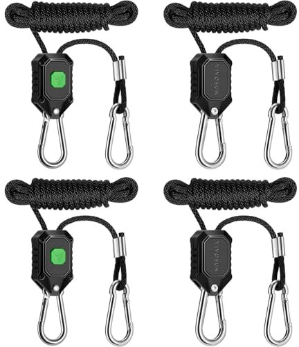VIVOSUN 2-Pair 1/8 Inch Adjustable Grow Light Hangers, Heavy Duty Rope Hanger with Reinforced Metal Gears, 8Ft. Long and 150 lbs Weight Capacity Rope for Grow Light, Inline Fan, Filters