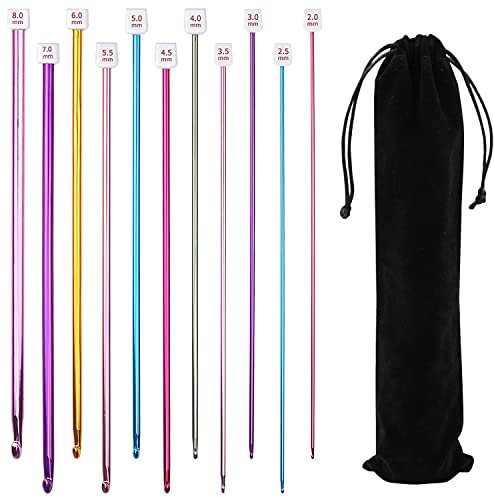 11 Stück Tunesische Häkelnadeln Set, Leicht Tunesische Häkelnadeln Set, Stricknadel-Set aus Aluminium, Afghanische Häkelnadel Set, Tunesische Stricknadeln Set für Anfänger, Häkel- und Stricker