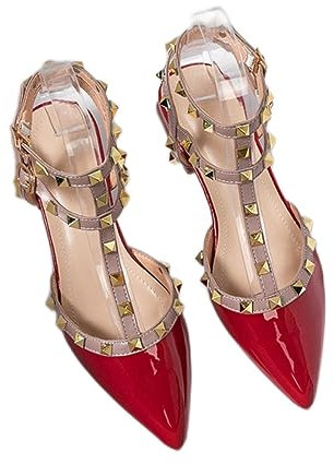 ZIRIA Sommer-Sandalen mit hohen Absätzen für Damen, mit spitzen Nieten, Rot